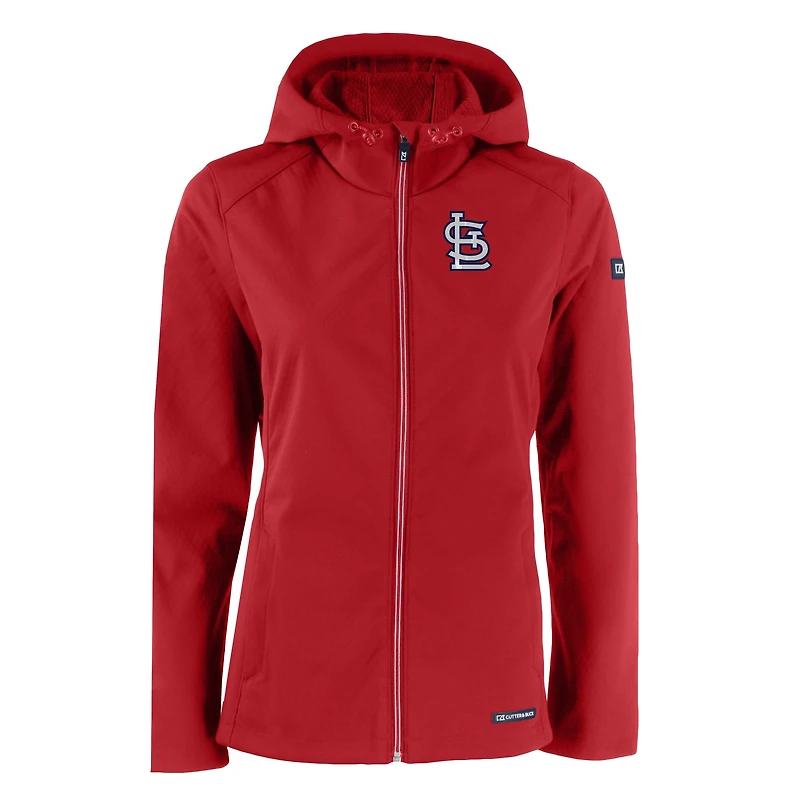 Veste Cutter & Buck rouge St. Louis Cardinals Evoke Eco Softshell recyclée à fermeture éclair intégrale pour femme