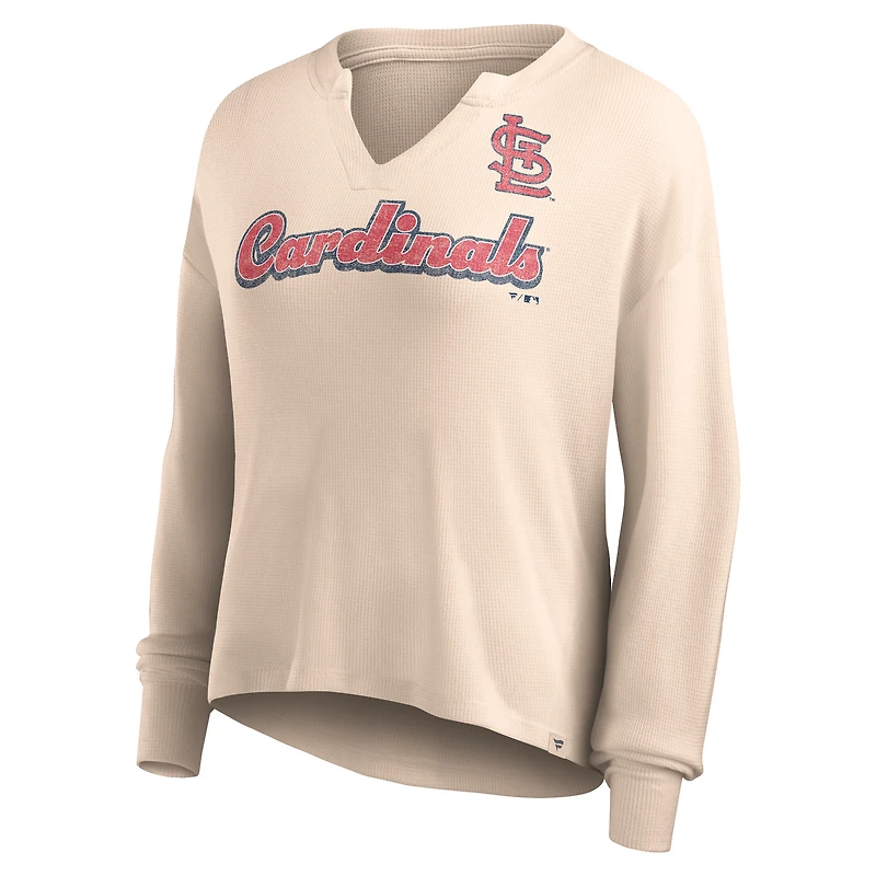 T-shirt à manches longues et col cranté Fanatics Cream St. Louis Cardinals Go For It pour femmes