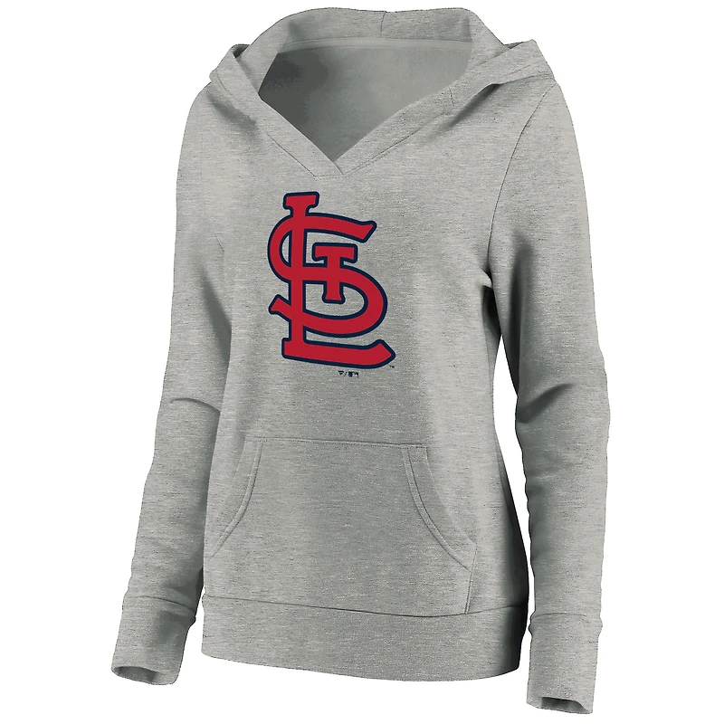 Women's Fanatics Heathered Gray St. Louis Cardinals Official Logo Crossover V-Neck Pullover Hoodie