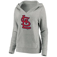 Women's Fanatics Heathered Gray St. Louis Cardinals Official Logo Crossover V-Neck Pullover Hoodie