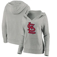 Women's Fanatics Heathered Gray St. Louis Cardinals Official Logo Crossover V-Neck Pullover Hoodie