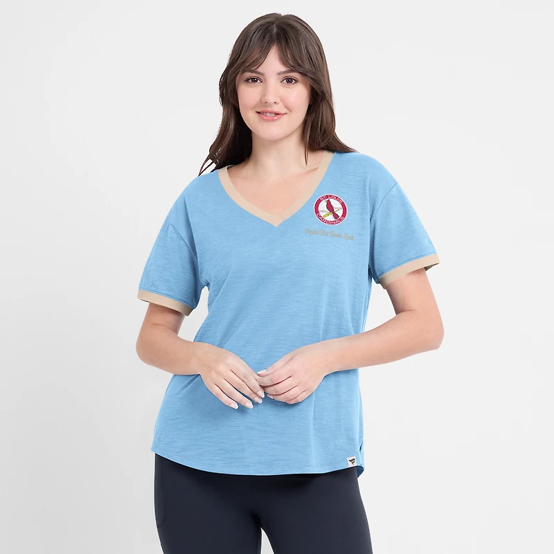 T-shirt à col en V bleu clair Fanatics pour femme St. Louis Cardinals Binge Worthy Stadium Slub