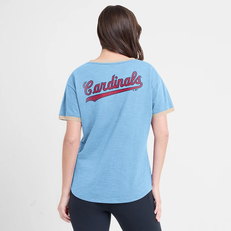 T-shirt à col en V bleu clair Fanatics pour femme St. Louis Cardinals Binge Worthy Stadium Slub