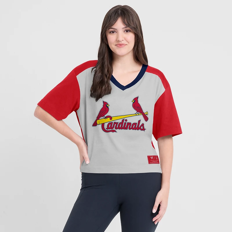 Women's Fanatics Red/Graphite St. Louis Cardinals Oversized Race To Win V-Neck T-Shirt