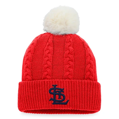Bonnet en tricot à revers torsadé Fanatics rouges St. Louis Cardinals pour femmes avec pompon
