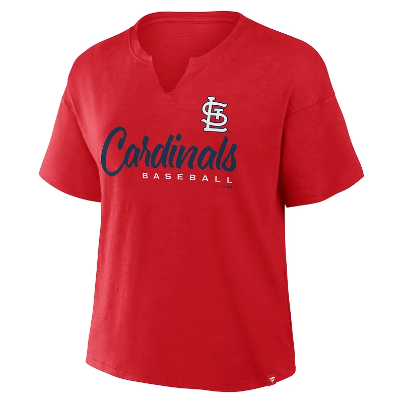 T-shirt boxy rouge fanatique pour femme, fan des Cardinals de Saint-Louis, favori fans du stade