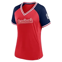 T-shirt rouge à col en V Fanatics St. Louis Cardinals Glitz & Glam League Diva Raglan pour femmes