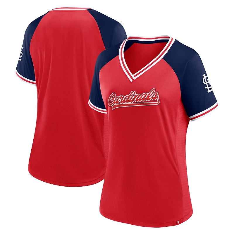 T-shirt rouge à col en V Fanatics St. Louis Cardinals Glitz & Glam League Diva Raglan pour femmes