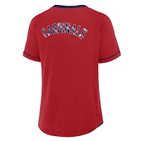 T-shirt à col en V raglan rouge pour femme avec logo Diva Star de la Ligue des Cardinals St. Louis