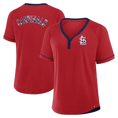 T-shirt à col en V raglan rouge pour femme avec logo Diva Star de la Ligue des Cardinals St. Louis