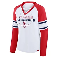 T-shirt à manches longues et col en V lacets raglan pour femme Fanatics blanc/rouge des Cardinals de Saint-Louis Blitz Package