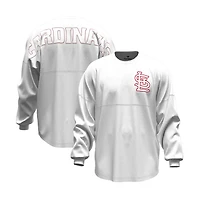 T-shirt à manches longues Fanatics blanc pour femmes, motif St. Louis Cardinals, style baseball.