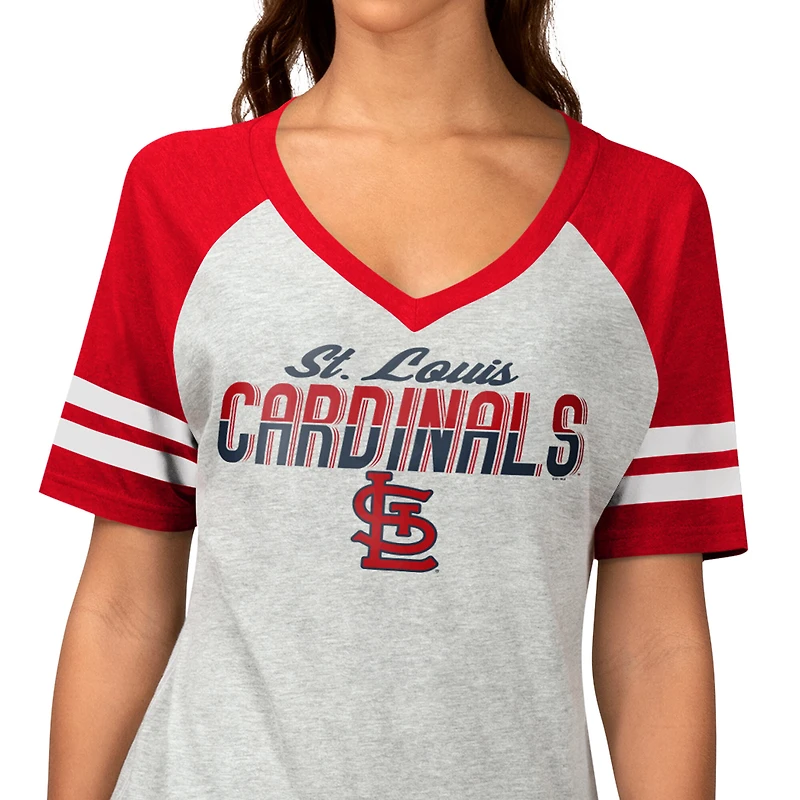 Women's G-III 4Her by Carl Banks Heather Gray St. Louis Cardinals Goal Line Raglan V-Neck T-Shirt