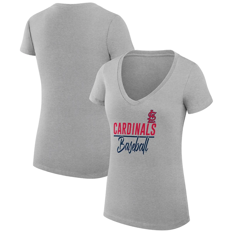 Women's G-III 4Her by Carl Banks Heather Gray St. Louis Cardinals Super-Slim Fit Lightweight Team Graphic V-Neck T-Shirt