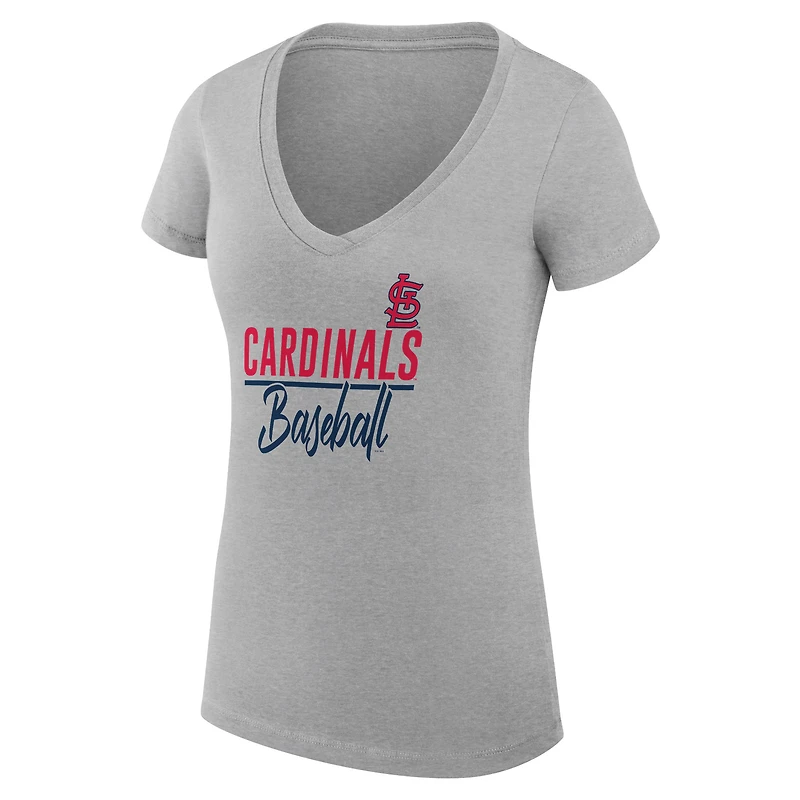 T-shirt à col en V G-III 4Her pour femme par Carl Banks, gris chiné, St. Louis Cardinals, coupe ultra-slim, léger, avec logo de l'équipe