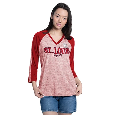 T-shirt d'entraînement de vitesse G-III 4Her pour femmes par Carl Banks, rouge/rouge chiné, St. Louis Cardinals, manches 3/4, col en V orné strass