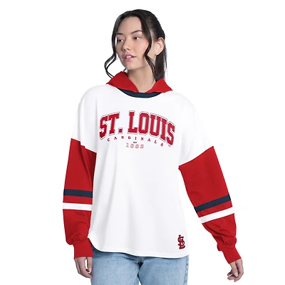 Women's G-III 4Her by Carl Banks  White/Red St. Louis Cardinals Key Player Oversized Hooded Long Sleeve T-Shirt