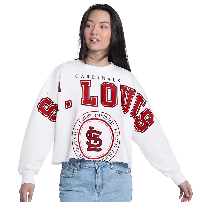 Women's G-III 4Her by Carl Banks White St. Louis Cardinals Bleachers Cropped Pullover Sweatshirt