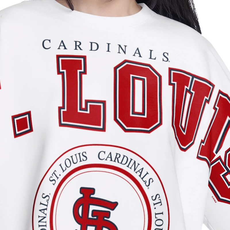 Women's G-III 4Her by Carl Banks White St. Louis Cardinals Bleachers Cropped Pullover Sweatshirt