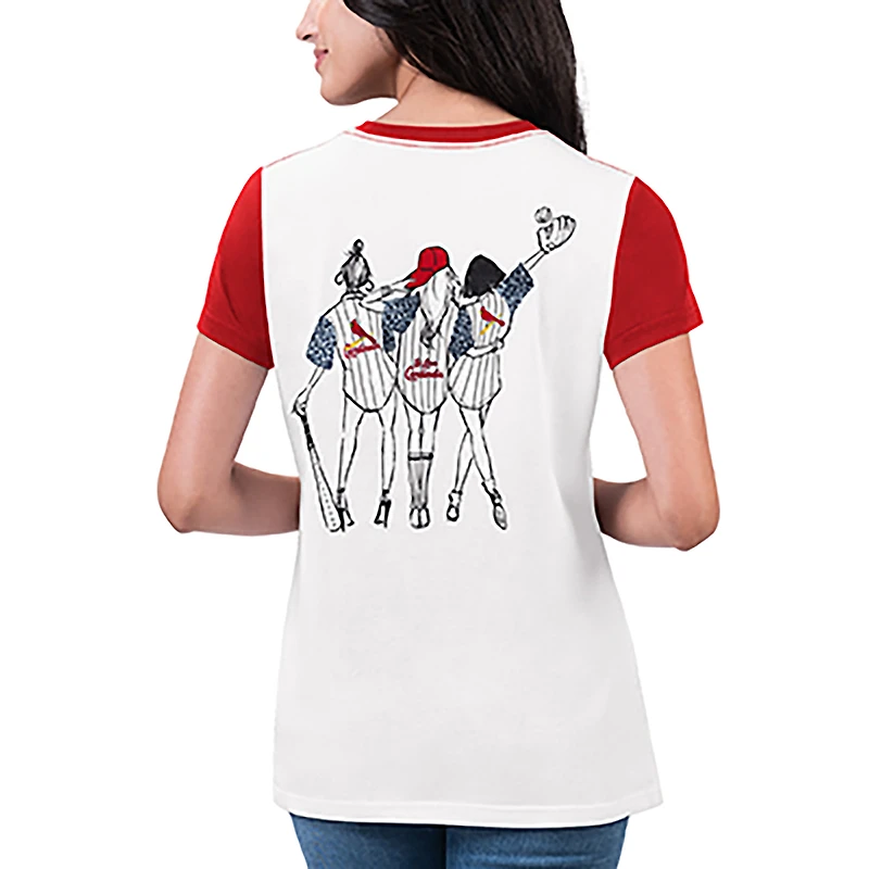 Women's G-III 4Her by Carl Banks White St. Louis Cardinals Illustration Ringer T-Shirt