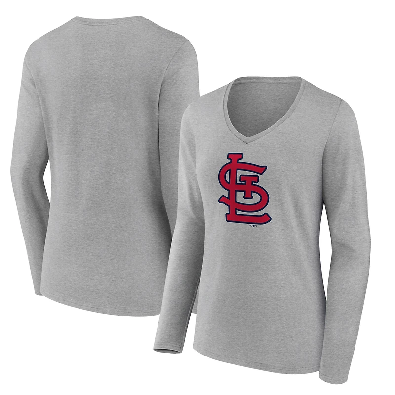Women's  Gray St. Louis Cardinals Official Logo Long Sleeve V-Neck T-Shirt