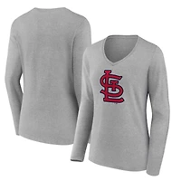 Women's  Gray St. Louis Cardinals Official Logo Long Sleeve V-Neck T-Shirt