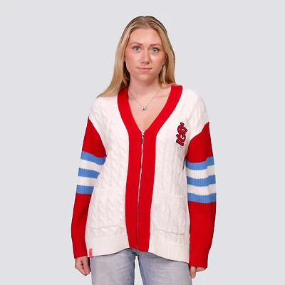 Women's Lusso Red/White St. Louis Cardinals Shyla Knit V-Neck Full-Zip Sweater