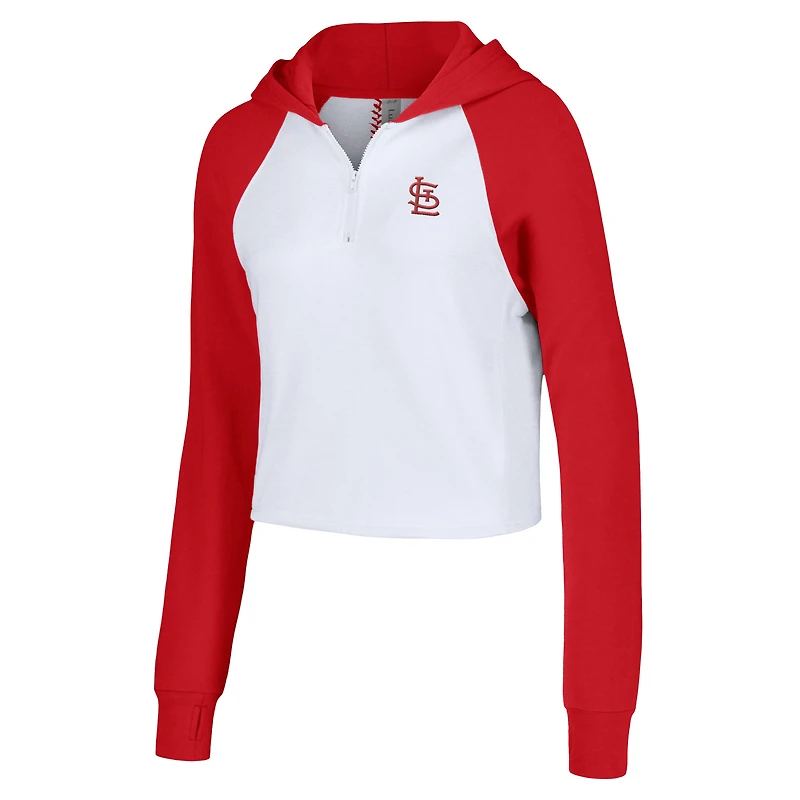 Chandail à capuchon court en trois mélanges avec fermeture glissière pour femme Jane Lusso White St. Louis Cardinals Raglan