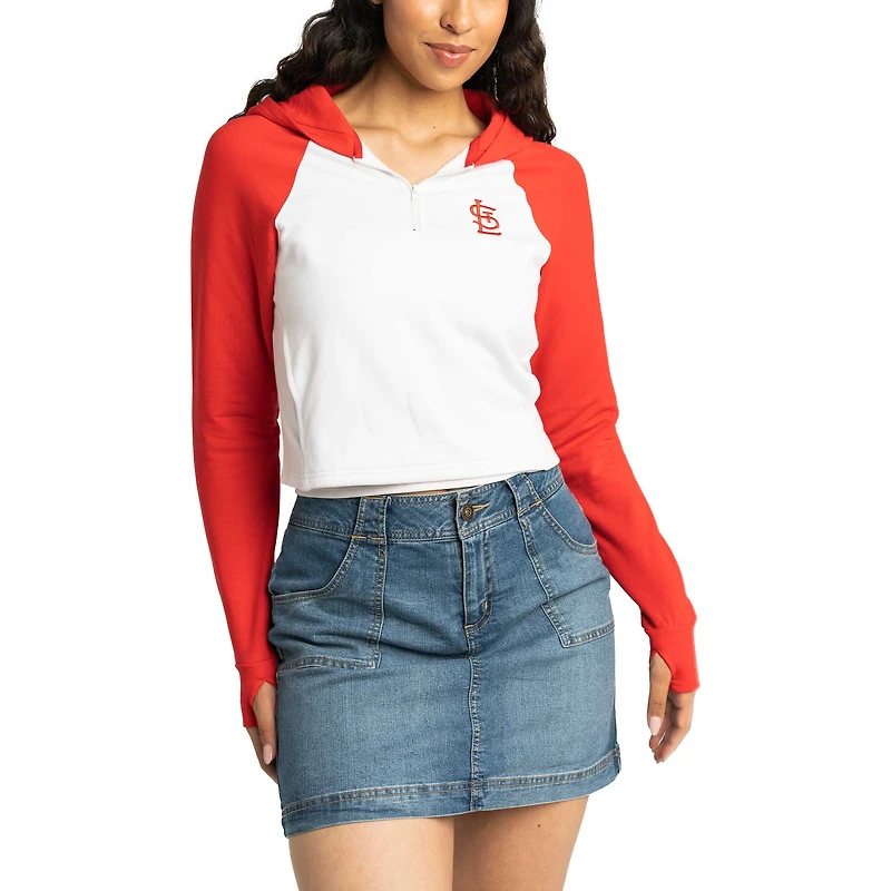 Chandail à capuchon court en trois mélanges avec fermeture glissière pour femme Jane Lusso White St. Louis Cardinals Raglan