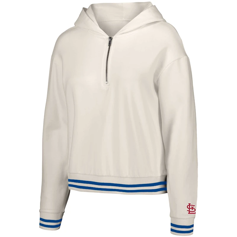 Chandail à capuchon trois quarts et zip en mélange Magnolia Lusso White Cardinals de Saint-Louis pour femme