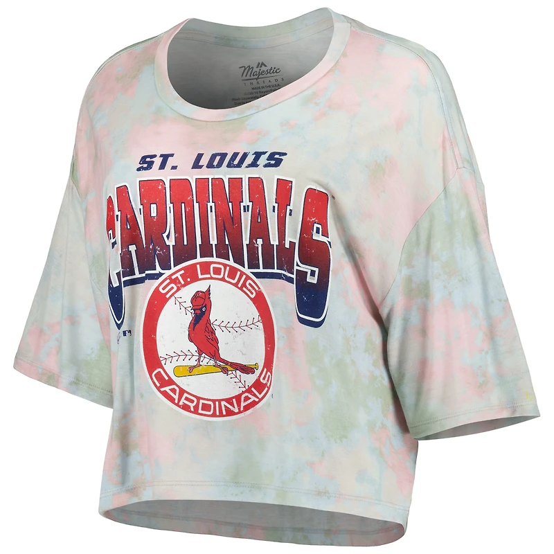 Majestic Threads St. Louis Cardinals Cooperstown Collection T-shirt court à trois mélanges tie-dye boxy pour femme