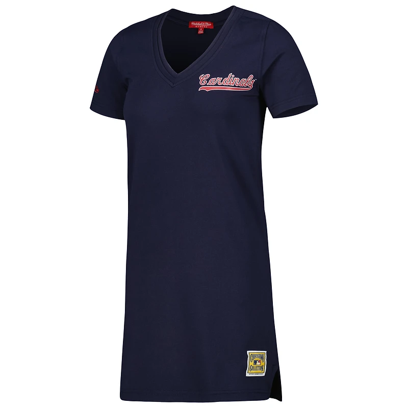Robe à col en V Mitchell & Ness bleu marine pour femme, collection Cooperstown des Cardinals de Saint-Louis