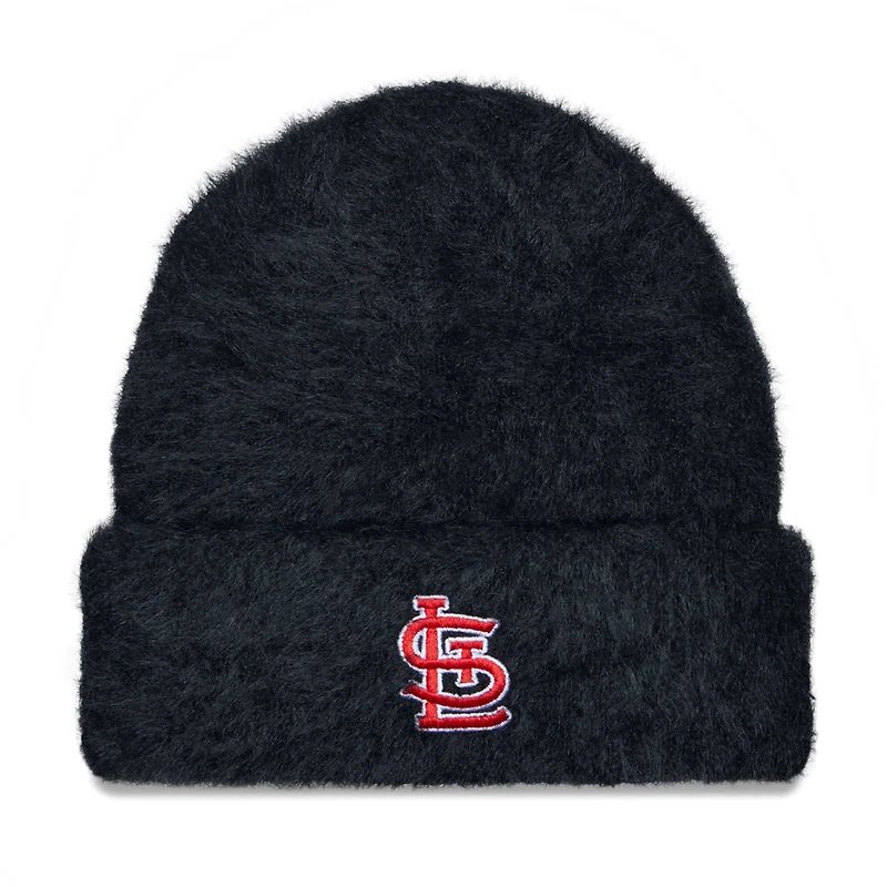 Bonnet en tricot à revers pelucheux St. Louis Cardinals New Era noir pour femme
