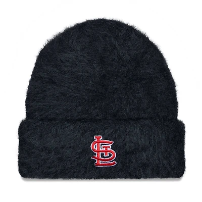 Bonnet en tricot à revers pelucheux St. Louis Cardinals New Era noir pour femme