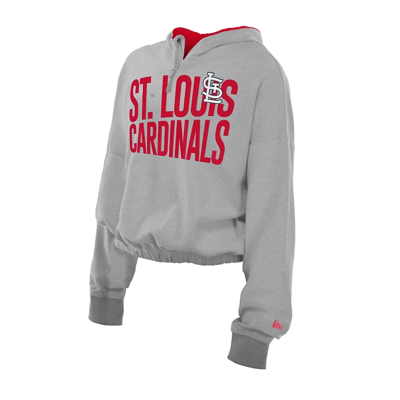 Women's New Era  Heather Gray St. Louis Cardinals Reversed Out French Terry Quarter-Zip Banded Crop Hoodie