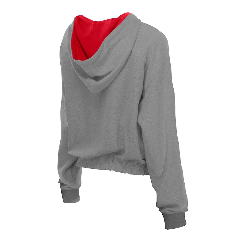 Sweat à capuche court bandes et fermeture éclair quart de tour New Era gris chiné pour femme des Cardinals St. Louis