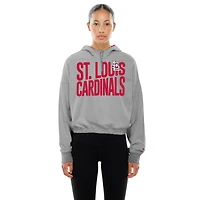 Sweat à capuche court bandes et fermeture éclair quart de tour New Era gris chiné pour femme des Cardinals St. Louis
