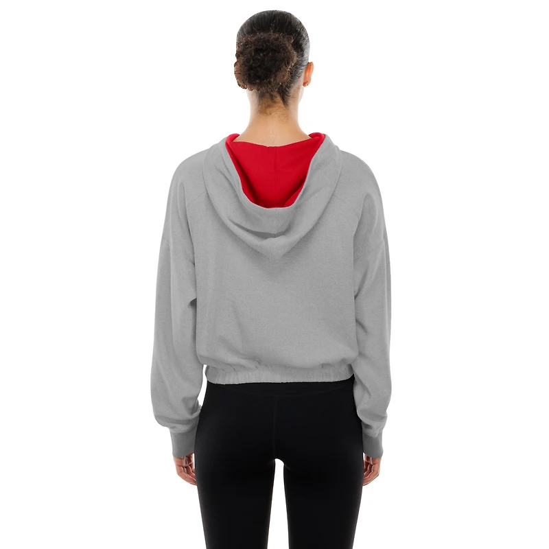 Sweat à capuche court bandes et fermeture éclair quart de tour New Era gris chiné pour femme des Cardinals St. Louis