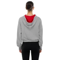 Sweat à capuche court bandes et fermeture éclair quart de tour New Era gris chiné pour femme des Cardinals St. Louis