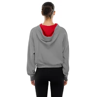 Sweat à capuche court bandes et fermeture éclair quart de tour New Era gris chiné pour femme des Cardinals St. Louis