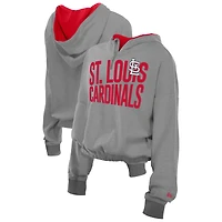 Sweat à capuche court bandes et fermeture éclair quart de tour New Era gris chiné pour femme des Cardinals St. Louis