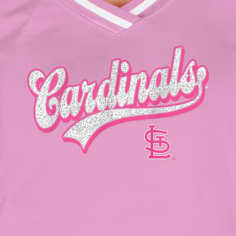 T-shirt à col en V rose clair Gameday des Cardinals de St. Louis pour femme New Era