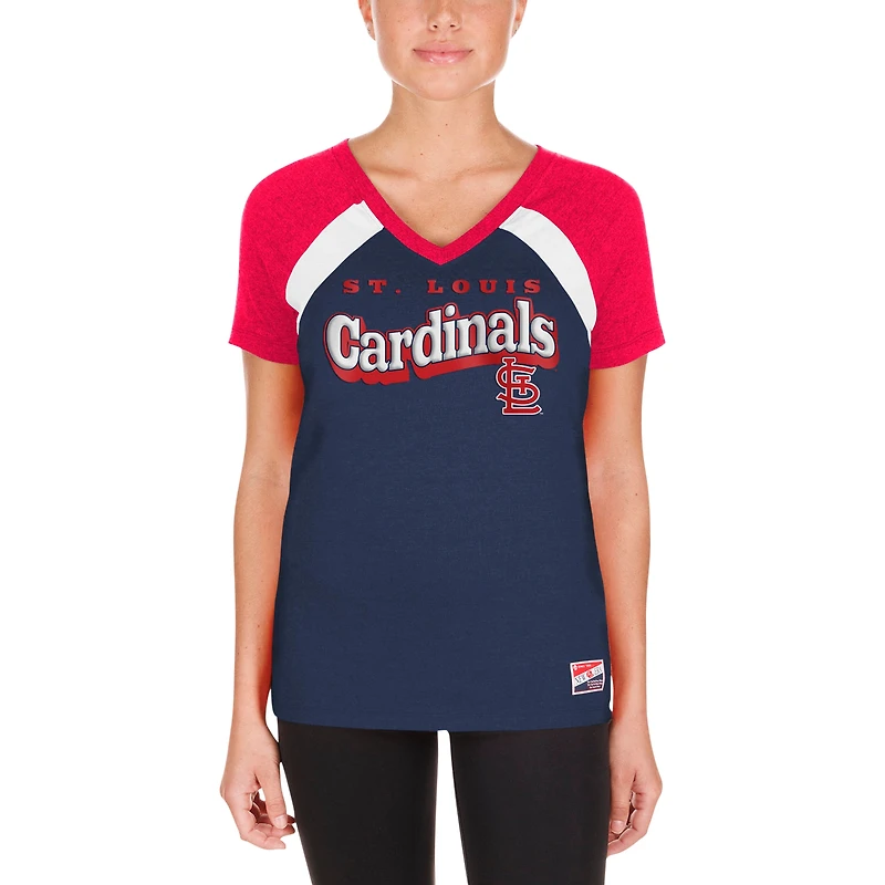 Women's New Era Navy St. Louis Cardinals Heathered Raglan V-Neck T-Shirt