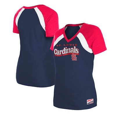 T-shirt raglan chiné à col en V bleu marine St. Louis Cardinals pour femme New Era