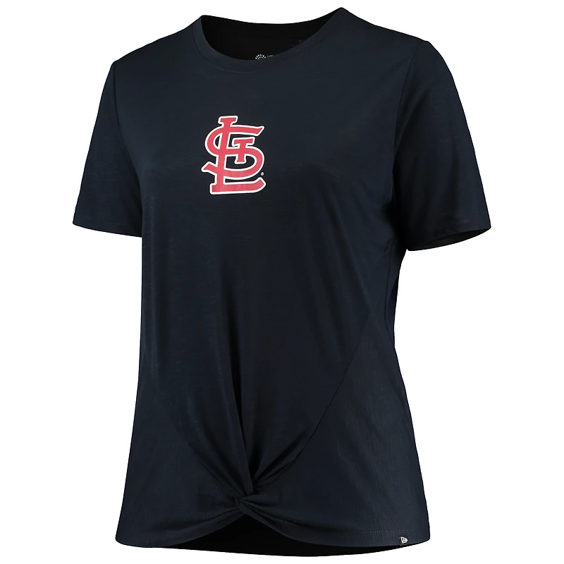Women's New Era Navy St. Louis Cardinals Plus 2-Hit Front Knot T-Shirt