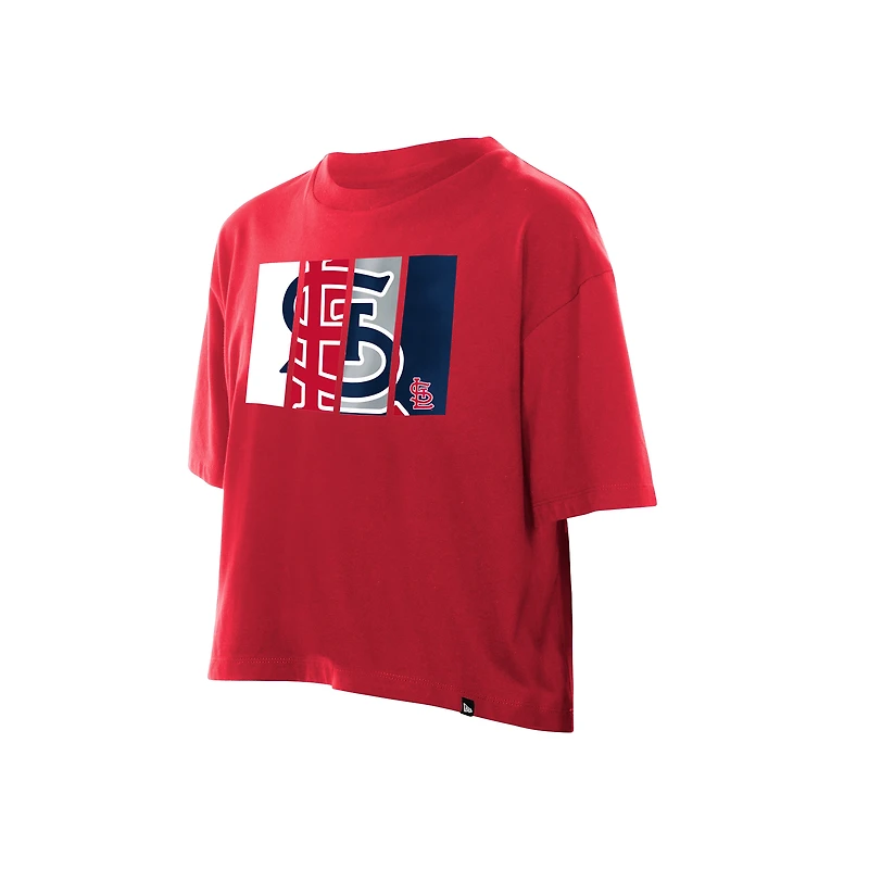 T-shirt New Era rouge pour femme avec logo en aluminium des Cardinals de Saint-Louis