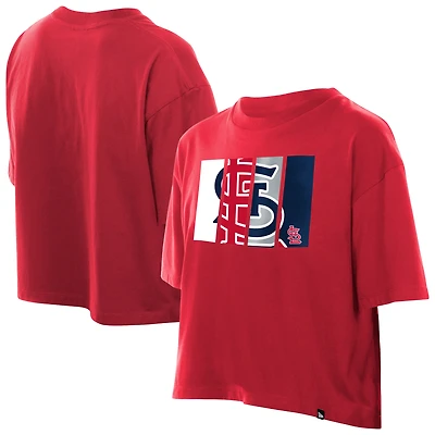 T-shirt New Era rouge pour femme avec logo en aluminium des Cardinals de Saint-Louis