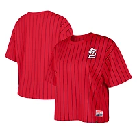 Women's New Era Red St. Louis Cardinals Boxy Pinstripe T-Shirt