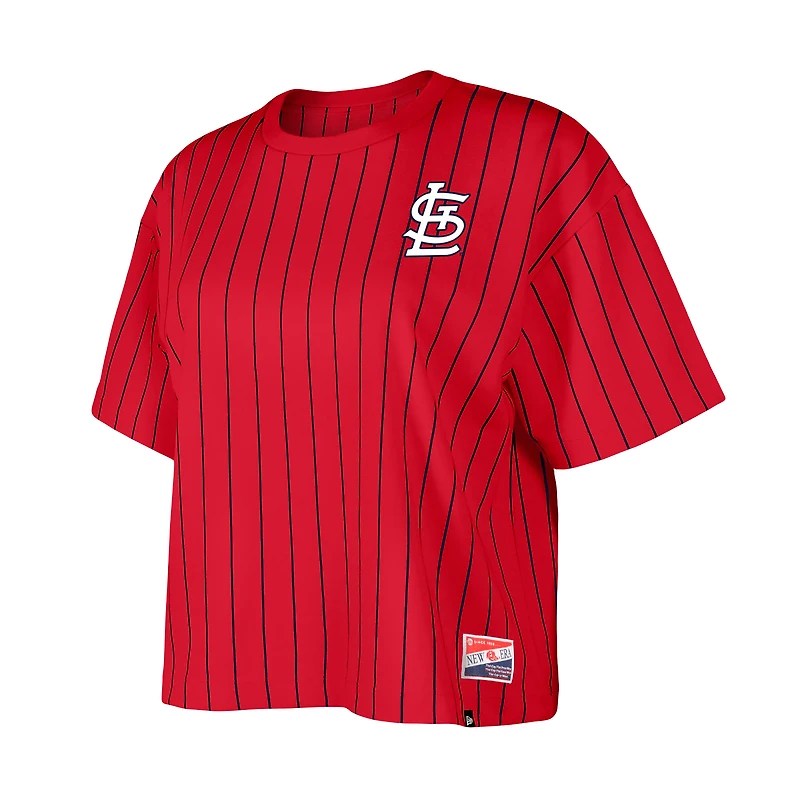 Women's New Era Red St. Louis Cardinals Boxy Pinstripe T-Shirt
