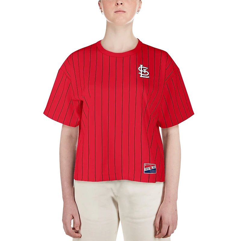 Women's New Era Red St. Louis Cardinals Boxy Pinstripe T-Shirt